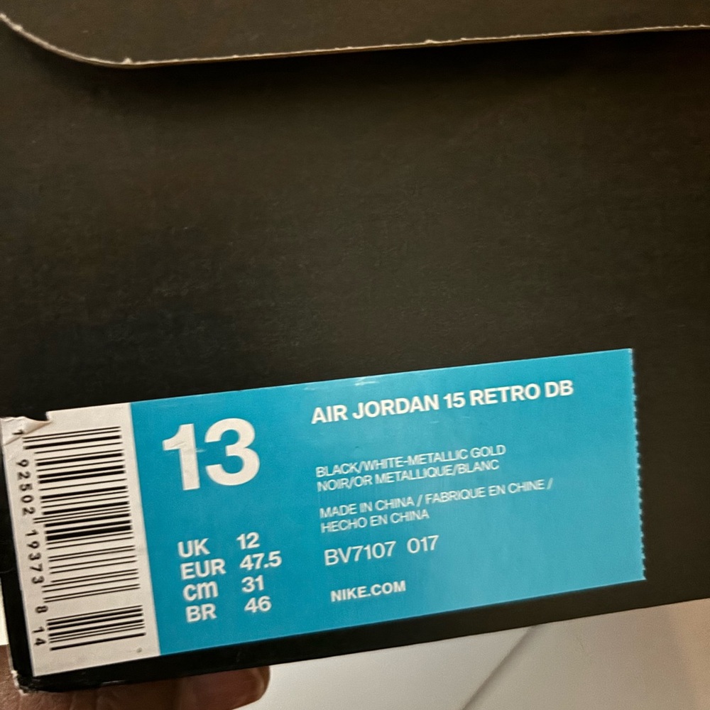 Nike Air Jordan 15 Retro DB Black White Gold